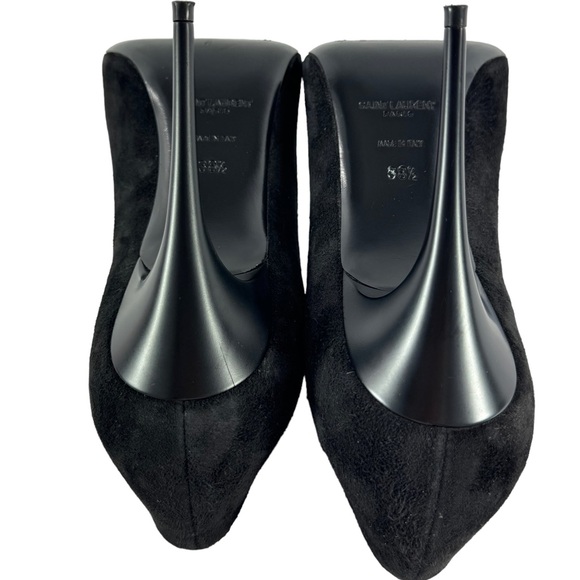 SAINT LAURENT Black Suede Zoe Metal Turquoise Cap Toe Pumps 38.5 - 8.5 US - Picture 10 of 12